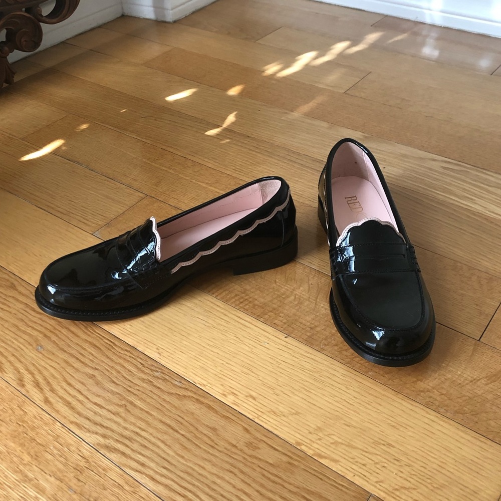 RED Valentino Patent Leather Flats Loafers Scallop